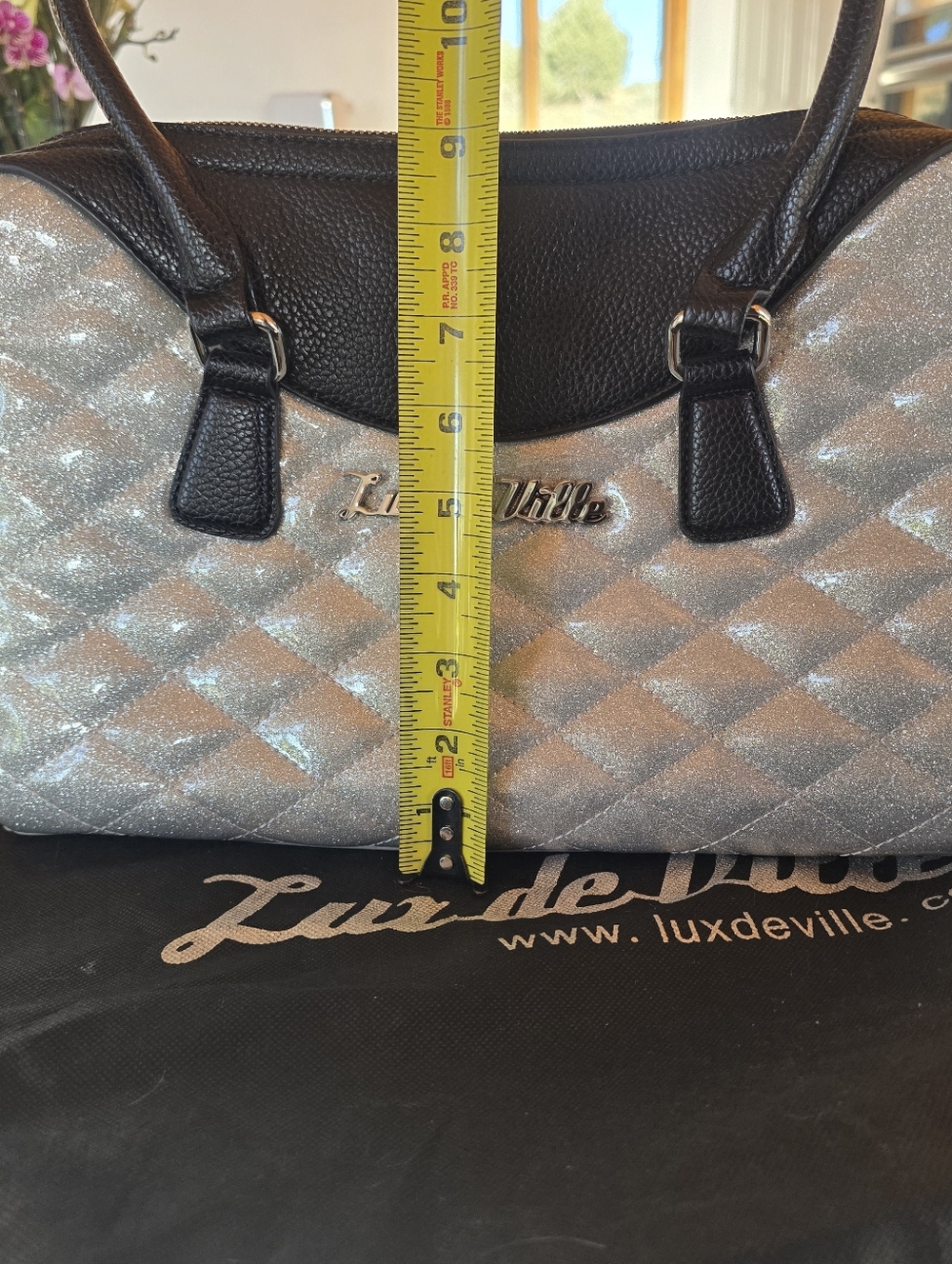 New! Silver Glitter Lux De Ville, Black Faux Leather, Retro, Vintage Inspried - Picture 11 of 12
